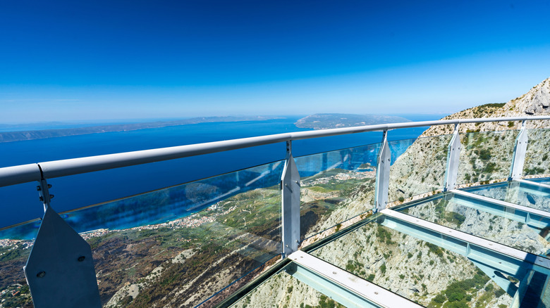 Sea and islands viewed from the Biokovo Nature Park Skywalk, Croatia, the Makarska Riviera