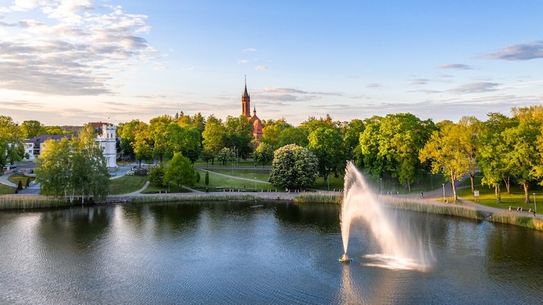 A lake, trees and park in Druskininkai spa town