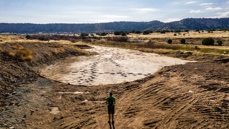 Purgatoire River along flat, rocky plain