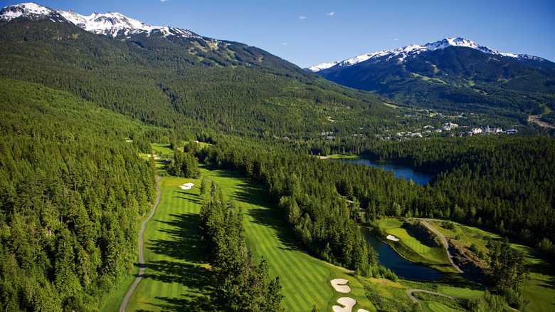 Drone view of the golf course at Fairmont Chateau Whistler Golf Club