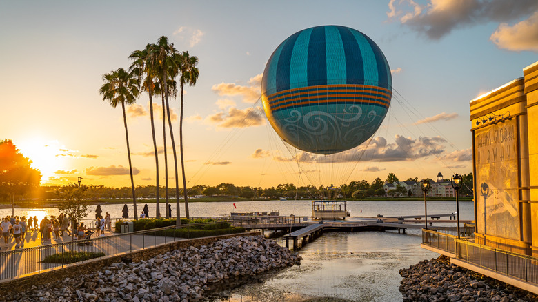 A hot air balloon along the waterfront at Orlando's Disney Springs