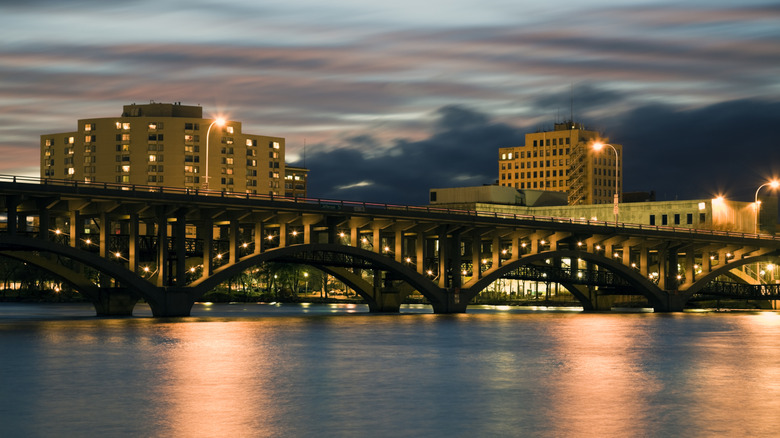Bridge over the Rock River at dusk, Illinois