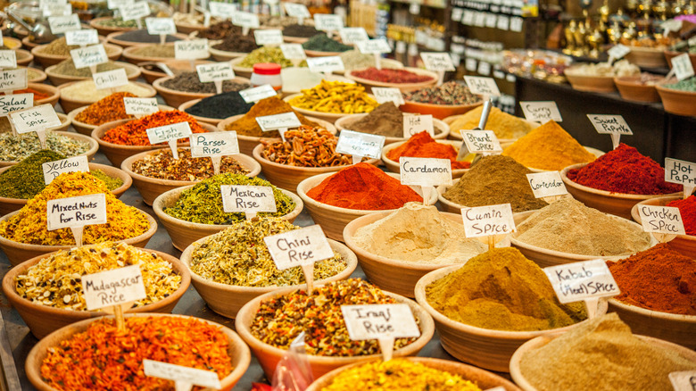 Spices on display in outdoors market