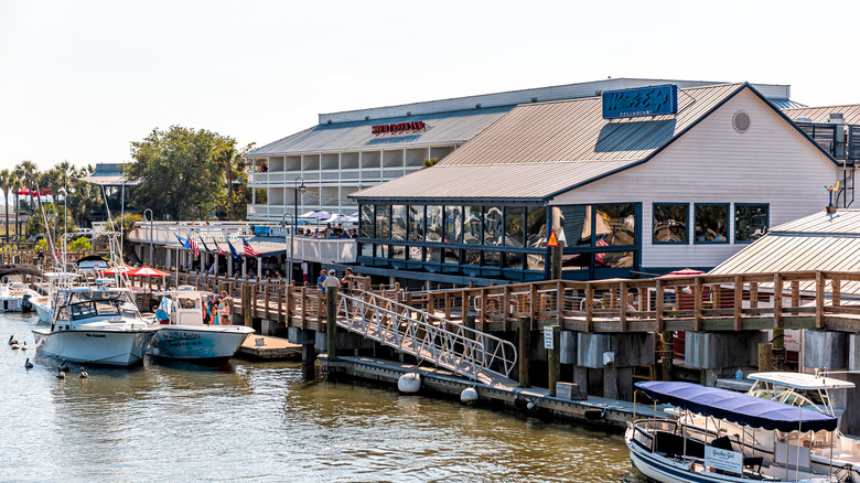 Boardwalk with seafood restaurants in Charleston, South Carolina