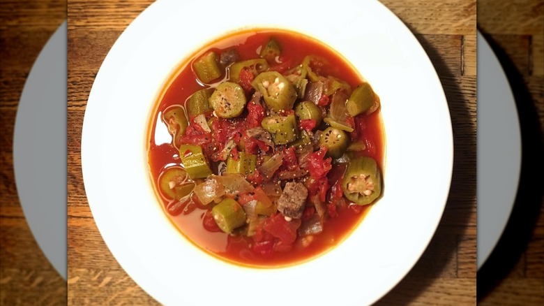 A bowl of hearty okra soup