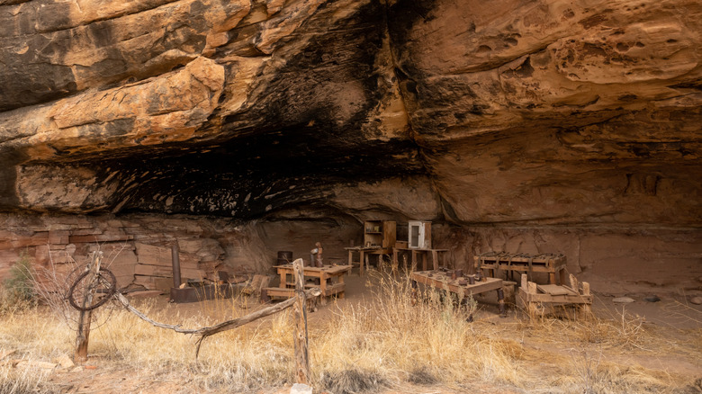 Wooden artifacts at Cave Springs Cowboy Camp at Canyon Lands National Park, Utah