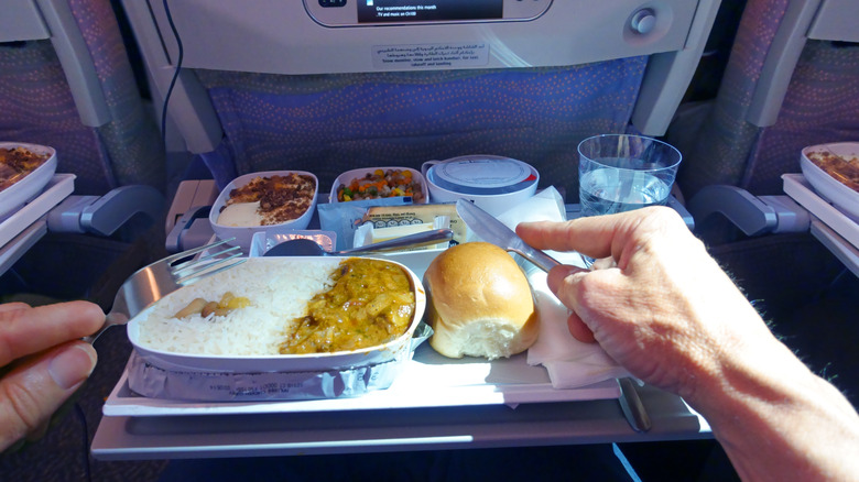 A tray of airplane food