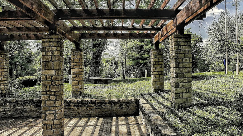 Brick pillars holding up wood in Florence Nature Park