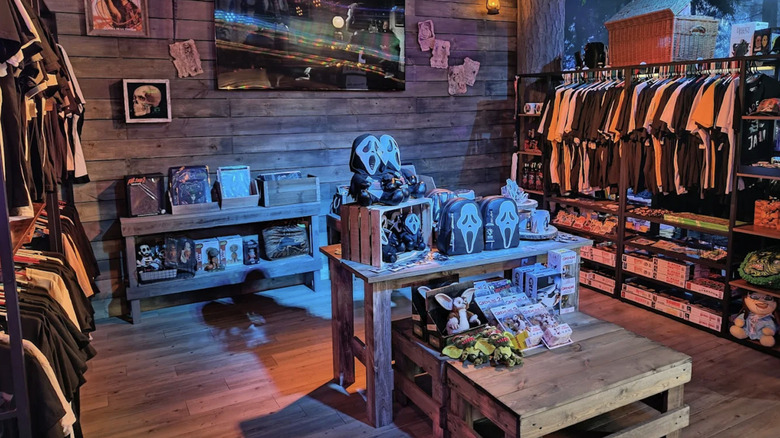 T-shirts and "Scream" merchandise on display at Atomic Horror
