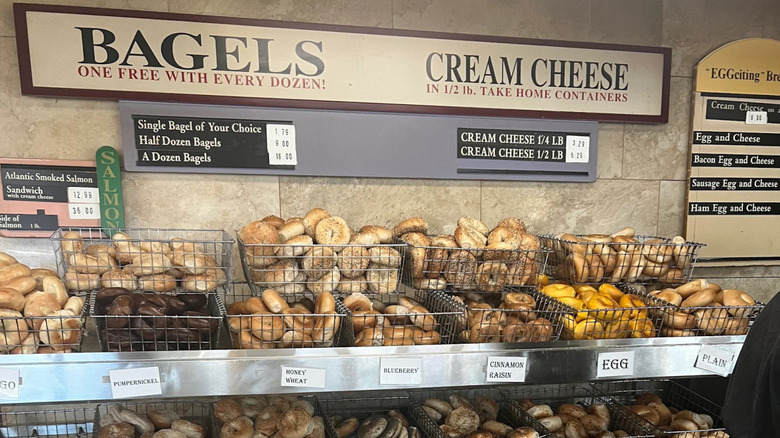 Bins of bagels at Tampa's Bagels Plus