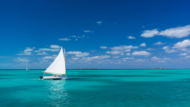 Sailboat sailing around the Bahamas