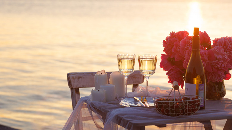 Romantic table for two on the beach