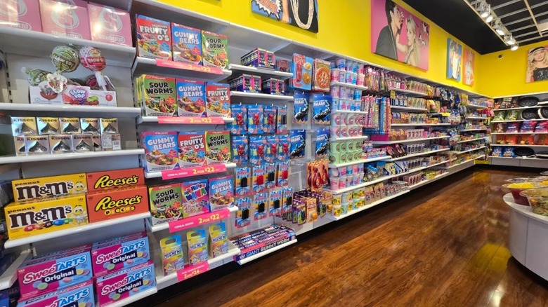 Candy lines the shelves at It'Sugar candy store at the Promenade at Coconut Creek in Coconut Creek, Florida