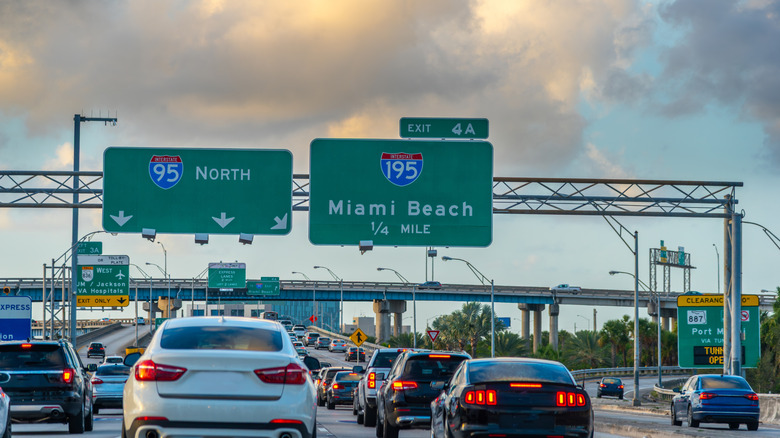 Miami traffic congestion on I-95 near sunset