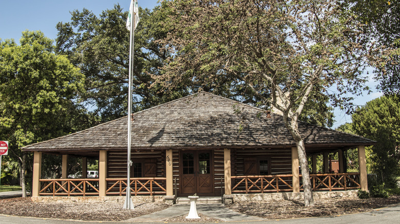 Old city hall log cabin in Biscayne Park, Florida