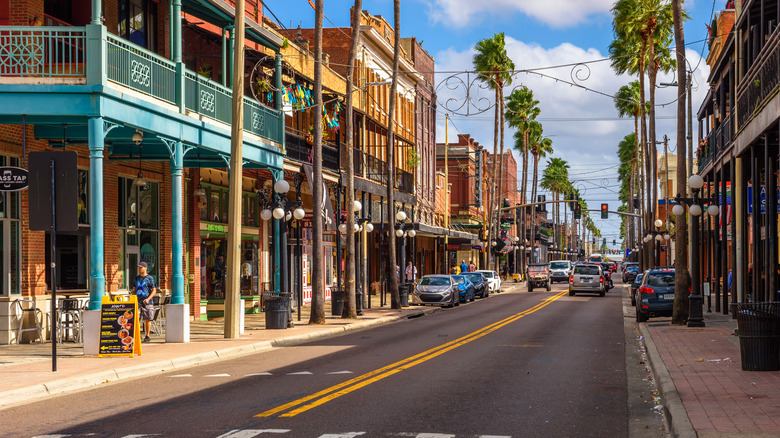 Looking down 7th Avenue in Ybor City, Tampa, FL
