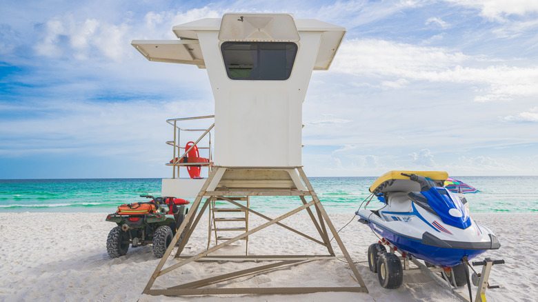 Lifeguard stand with jetski and ATV at Panama City Beach.