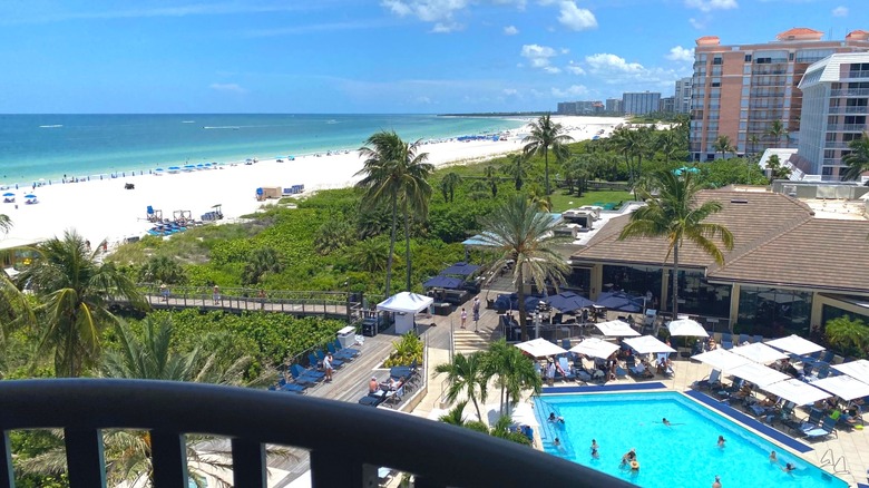 Balcony view of the pool area and beach, Hilton Marco Island Beach Resort and Spa