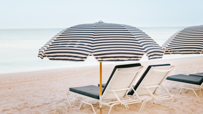 View of beach umbrellas at the Edgewater Beach Hotel