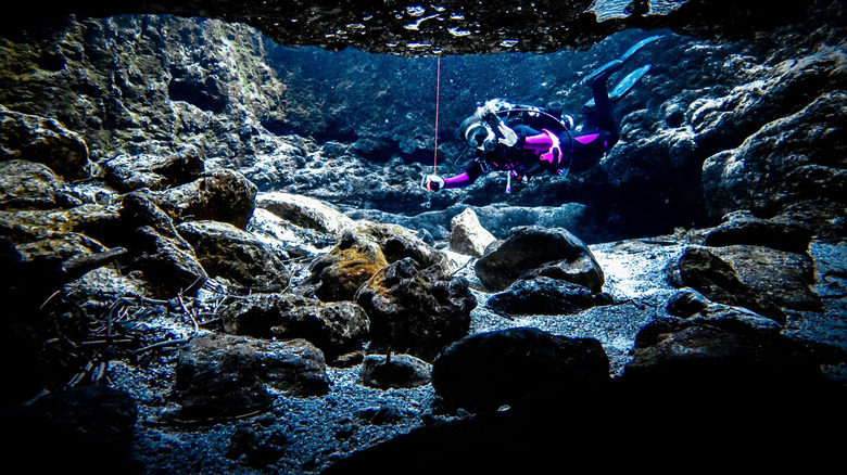 person cave diving in Ginnie Springs