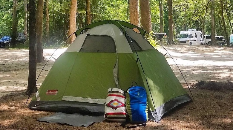 green tent at Ginnie Springs campground