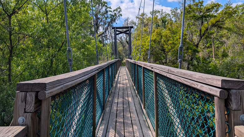 View of the wooden suspension bridge in Paynes Creek Historic State Park