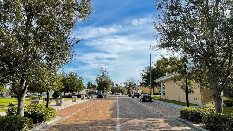 A brick road in downtown Groveland, Florida