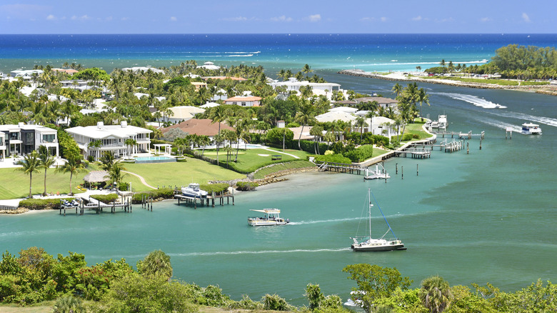 An aerial view of Jupiter, Florida, during the day