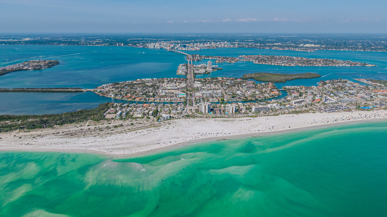 Aerial view of Sarasota, Florida from over the Gulf, looking toward Lido Beach and St. Armand's Circle