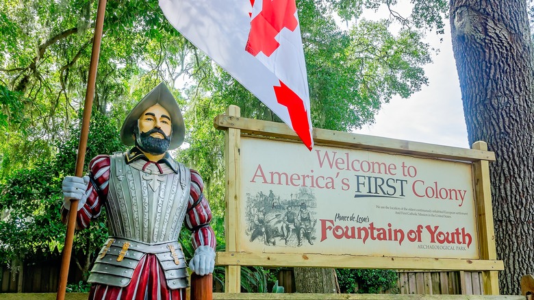 A statue of Ponce de Leon at Ponce de Leon's Fountain of Youth Archaeological Park.