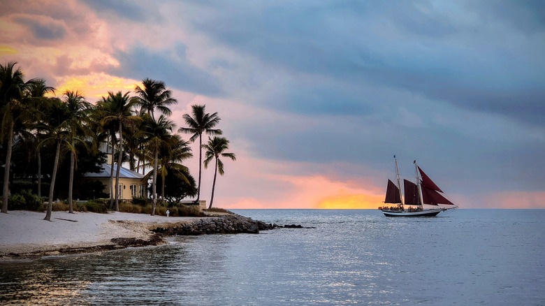 Ship sailing on the water at Sunset Key Cottages