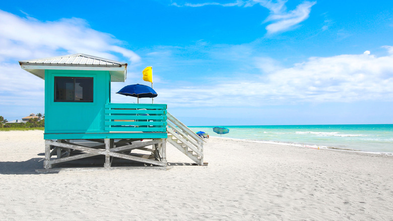 Bradenton Beach and a blue lifeguard stand