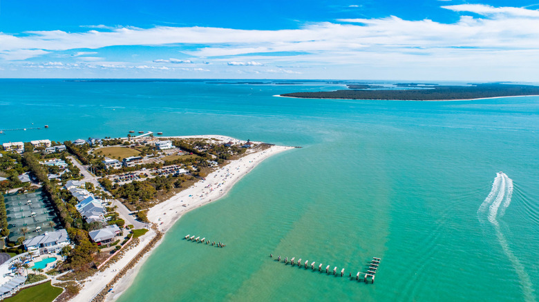 Developed coast of Boca Grande with a wild island in the distance