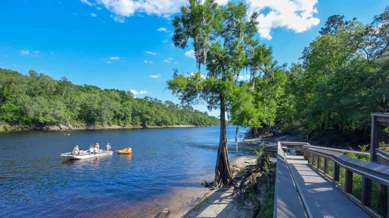 A staircase descends to the edge of the Suwannee River at Layfayette Blue Springs State Park