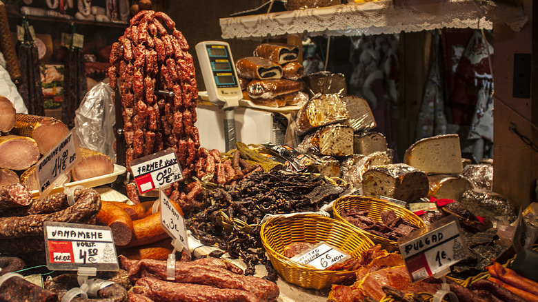 market in Tallinn with bread and sausages