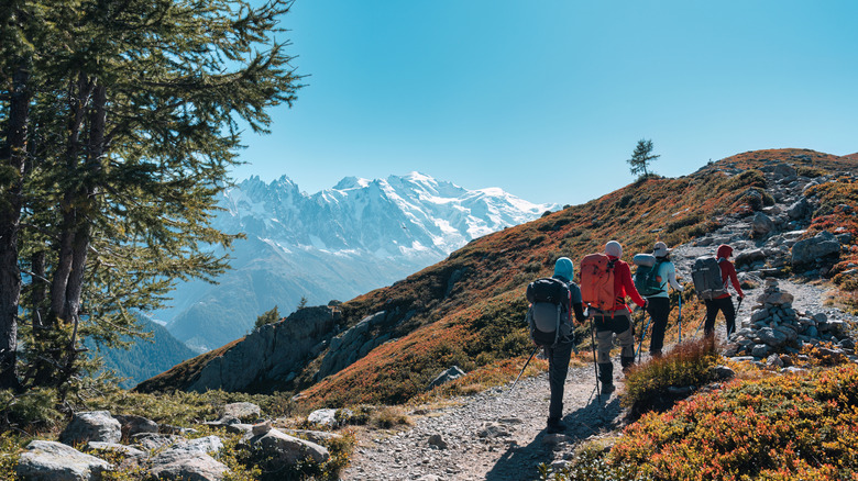 Group of hikers in the French Alps