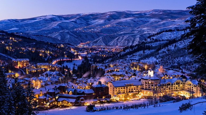 Beaver Creek Ski Resort illuminated at dusk