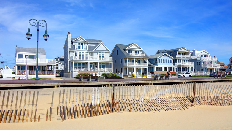 Stately Victorian beach houses along the sand in Belmar, New Jersey.