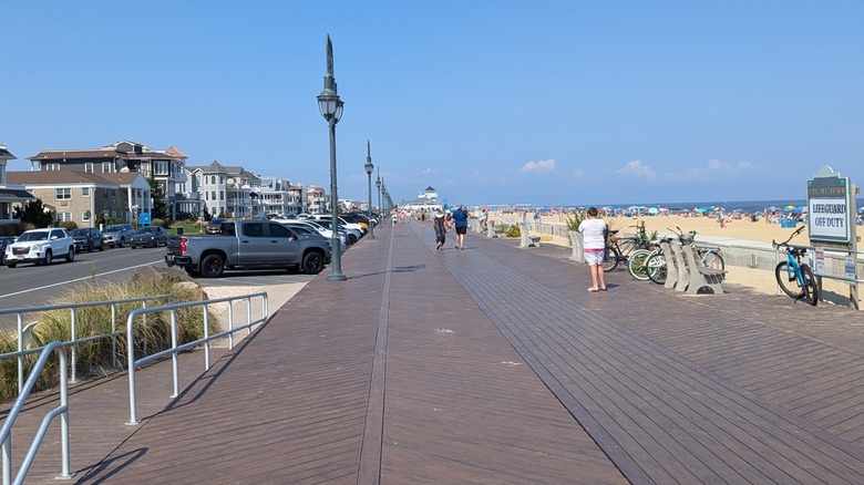 Boardwalk and beachfront homes in Belmar, NJ.
