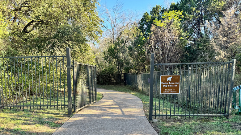 A trail through woodlands at Waco Mammoth National Monument in Waco, Texas