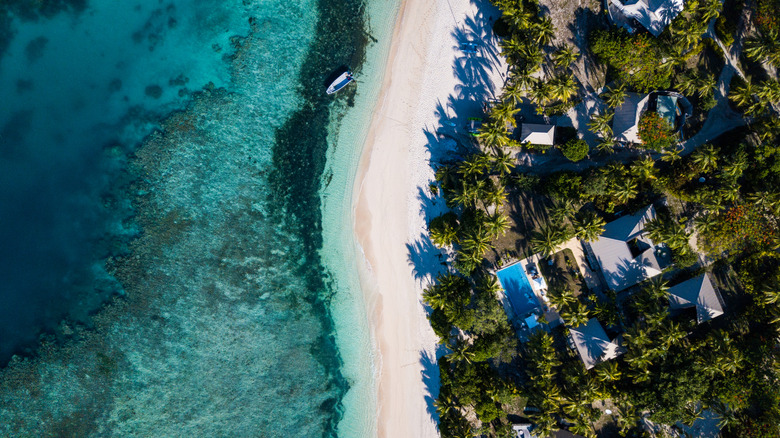 Aerial view of the beach at Vomo Island, Fiji