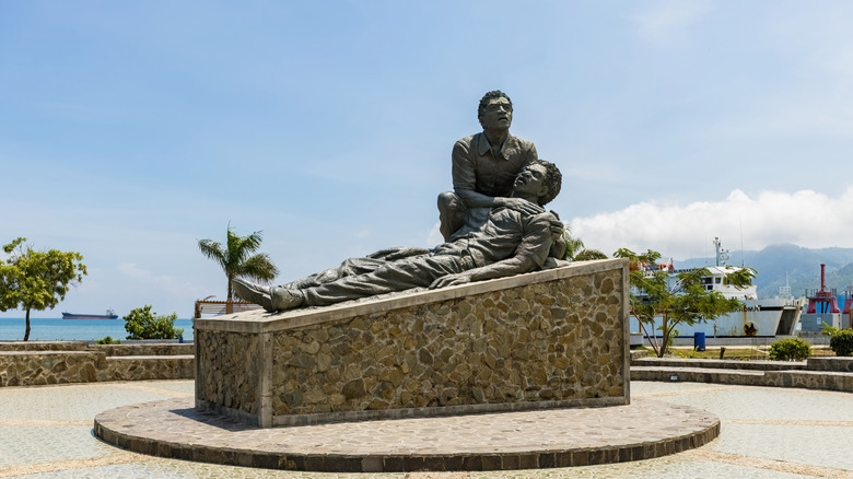 A memorial marks the spot of the Santa Cruz Massacre in which over 200 people were killed in 1991