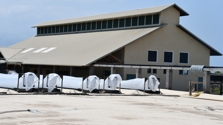 Shot of the Kona Sea Salt farm facilities building and salt-drying beds