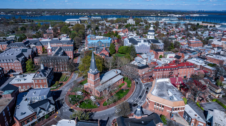 Aerial view of the historic downtown district in Annapolis, the capital of Maryland