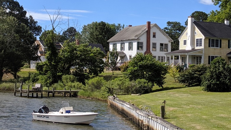 Charming houses near a boat dock