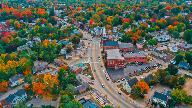 An aerial view during fall of downtown Dover, New Hampshire