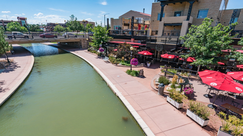 Aerial view of the Historic Arkansas Riverwalk of Pueblo