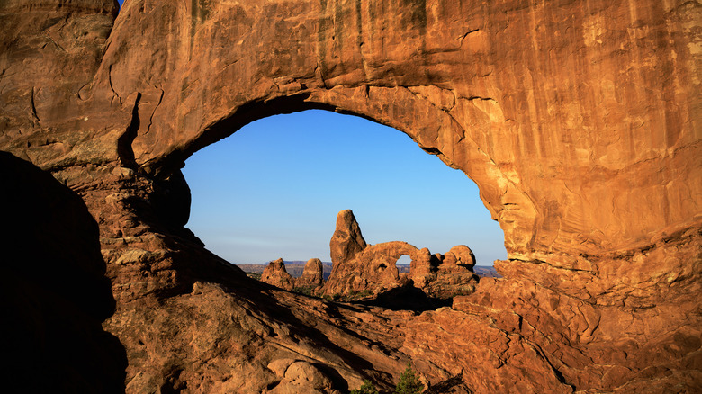 View of arches in the Windows section of Arches National Park, Utah