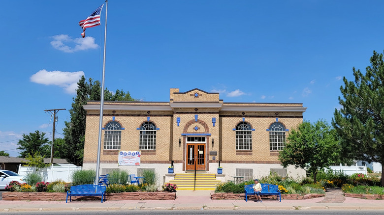 Exterior of the Fort Lupton City Museum in Colorado with a blue sky