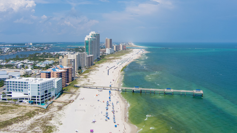 Aerial view of Orange Beach, Alabama with ocean
